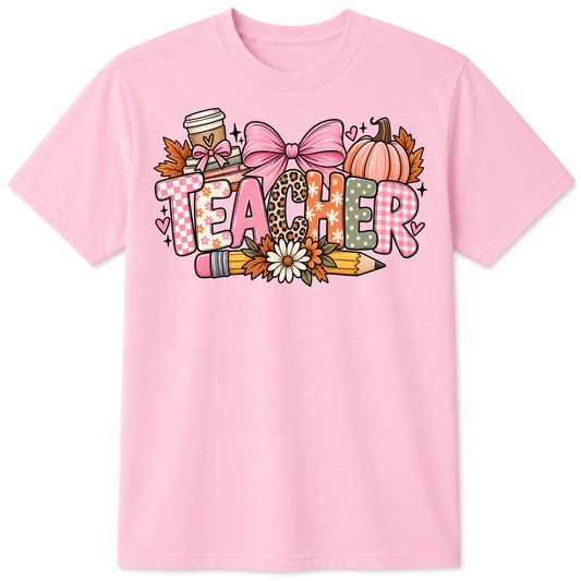 Pink teacher graphic t-shirt